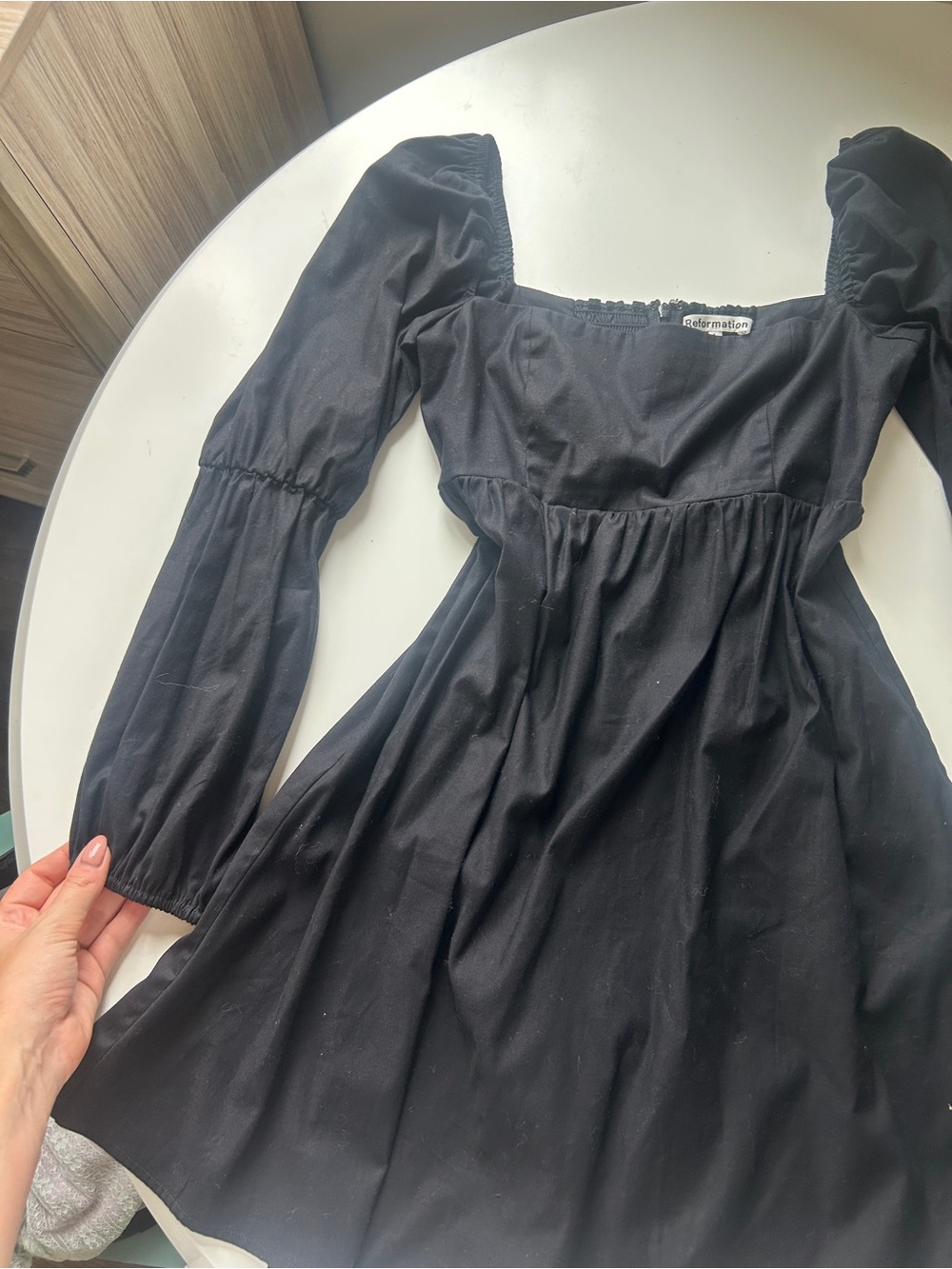Reformation Black Long-Sleeve Puff-Sleeve Mini Dress - Picture 2 of 3